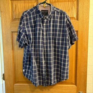 Nautica Navy Blue Plaid Men’s Cotton Short Sleeve Shirt Button Up Casual 2XL